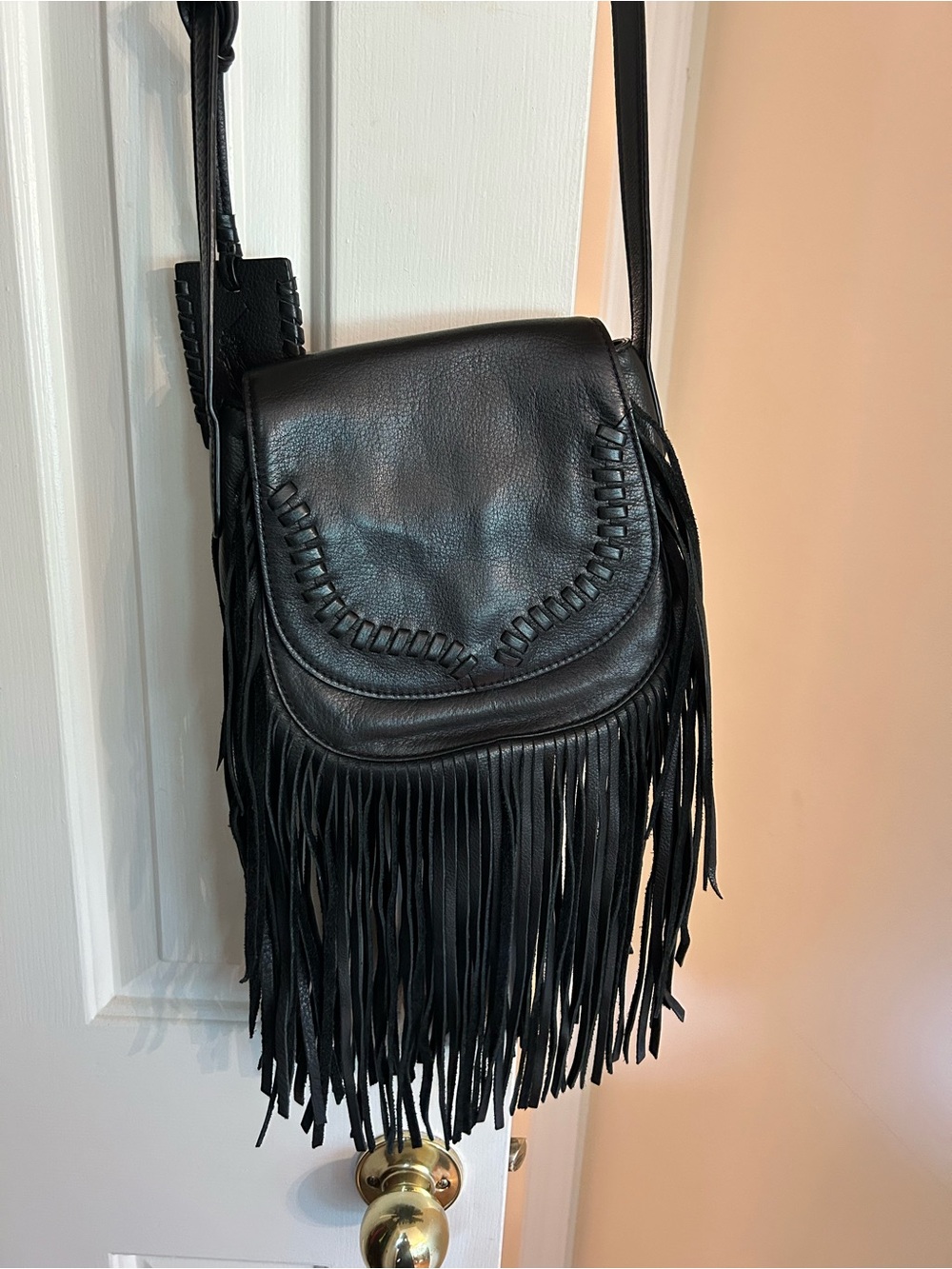 Polo by Ralph Lauren pebbled  Leather Crossbody with flap closure &whipped Trim
